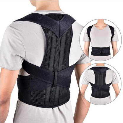 Black posture corrector worn by a person on a white background